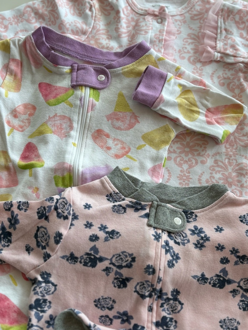 Bundle of Three Girls-Two Footies and One Playsuit Burt’s Bees/Little Me